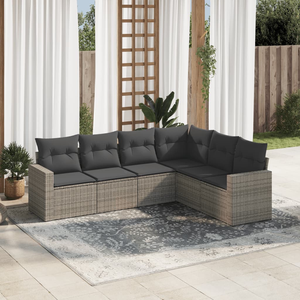 8721012976016_m_en_hd_1 vidaXL 6 Piece Garden Sofa Set with Cushions Grey Poly Rattan - Image 1