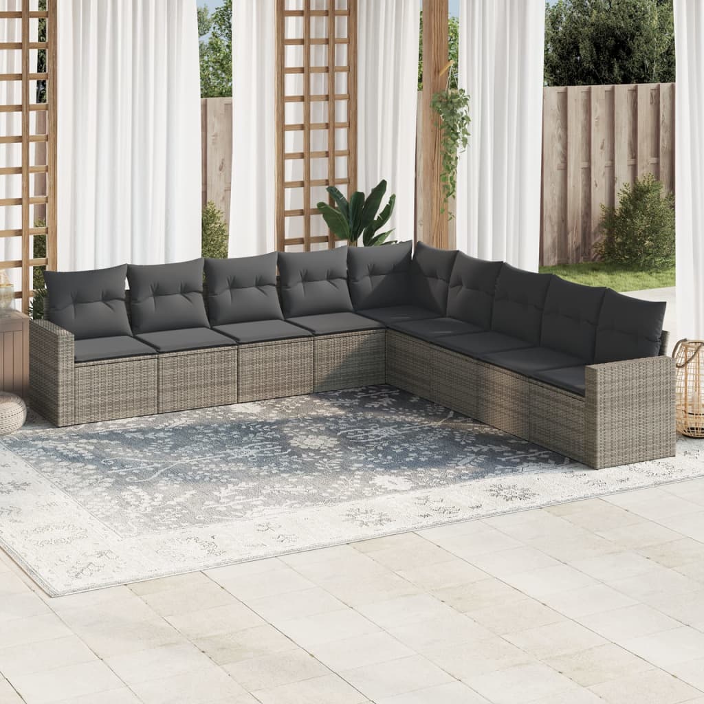 8721012976818_m_en_hd_1 vidaXL 9 Piece Garden Sofa Set with Cushions Grey Poly Rattan - Image 1