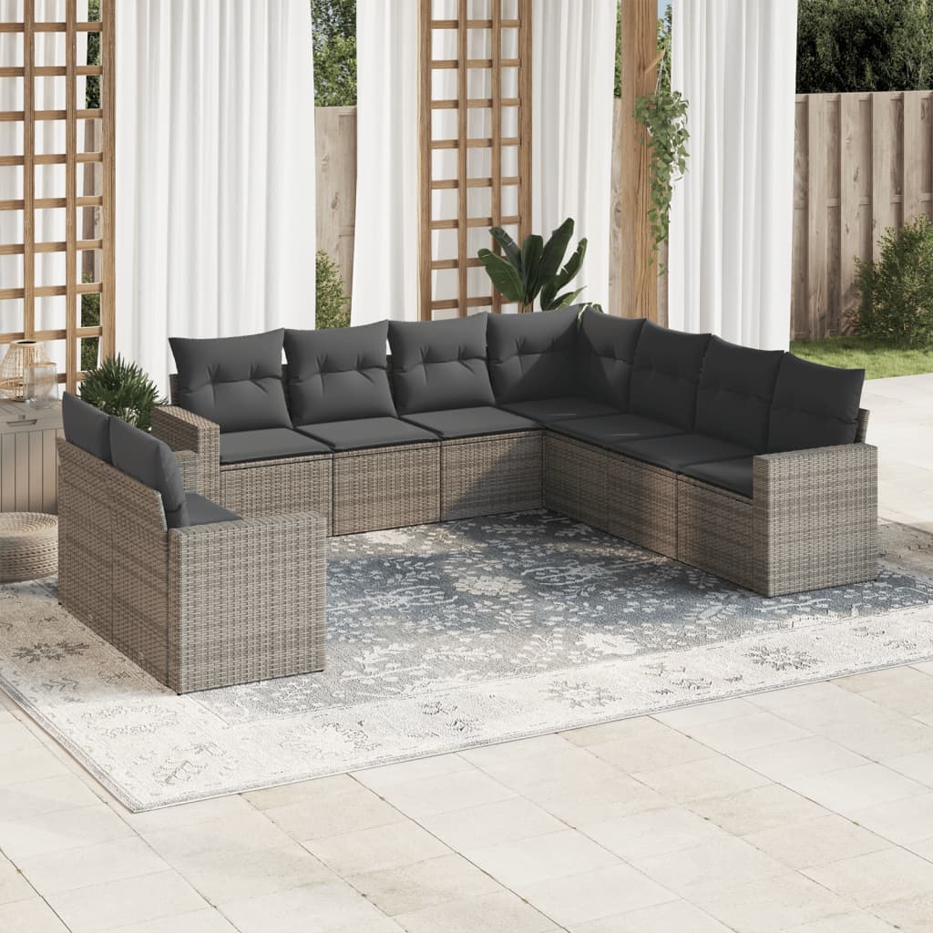 8721012977419_m_en_hd_1 vidaXL 9 Piece Garden Sofa Set with Cushions Grey Poly Rattan - Image 1