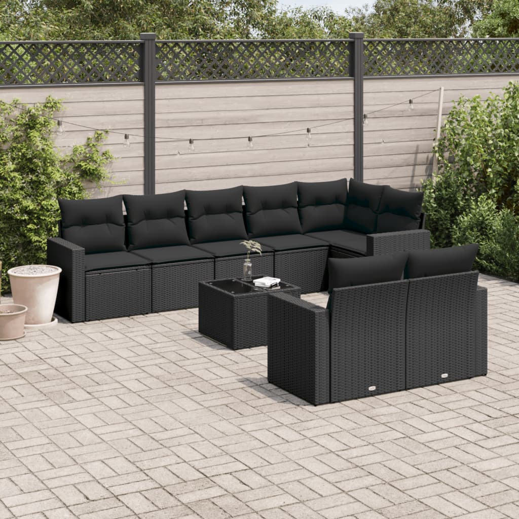 8721012978164_m_en_hd_1 vidaXL 9 Piece Garden Sofa Set with Cushions Black Poly Rattan - Image 1