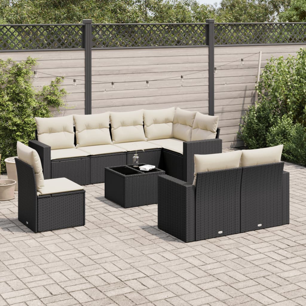 8721012978379_m_en_hd_1 vidaXL 9 Piece Garden Sofa Set with Cushions Black Poly Rattan - Image 1