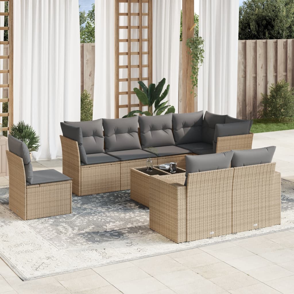 8721012978409_m_en_hd_1 vidaXL 9 Piece Garden Sofa Set with Cushions Beige Poly Rattan - Image 1