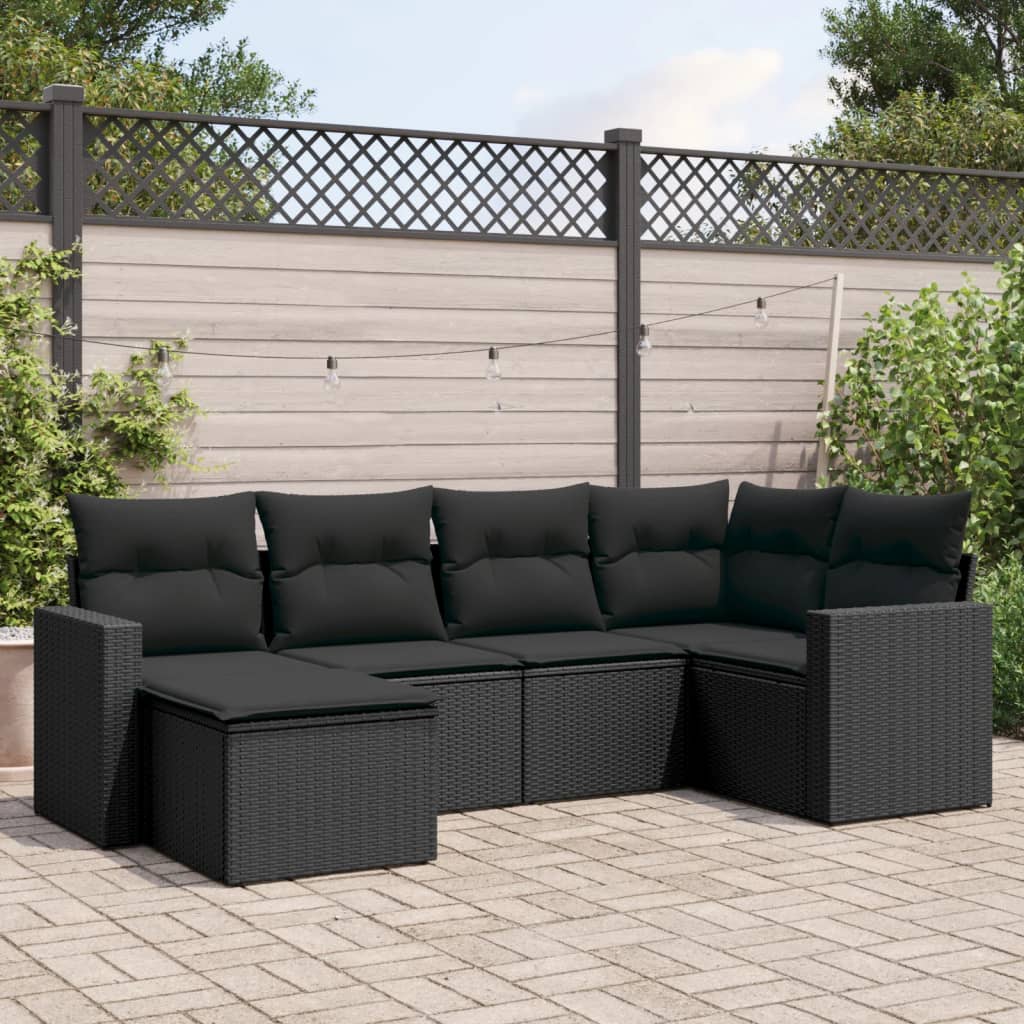 8721012978461_m_en_hd_1 vidaXL 6 Piece Garden Sofa Set with Cushions Black Poly Rattan - Image 1