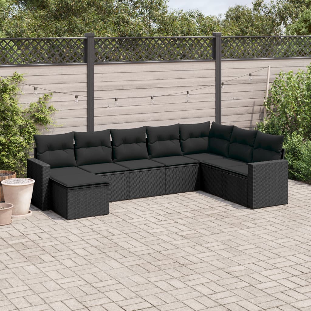 8721012979468_m_en_hd_1 vidaXL 8 Piece Garden Sofa Set with Cushions Black Poly Rattan - Image 1