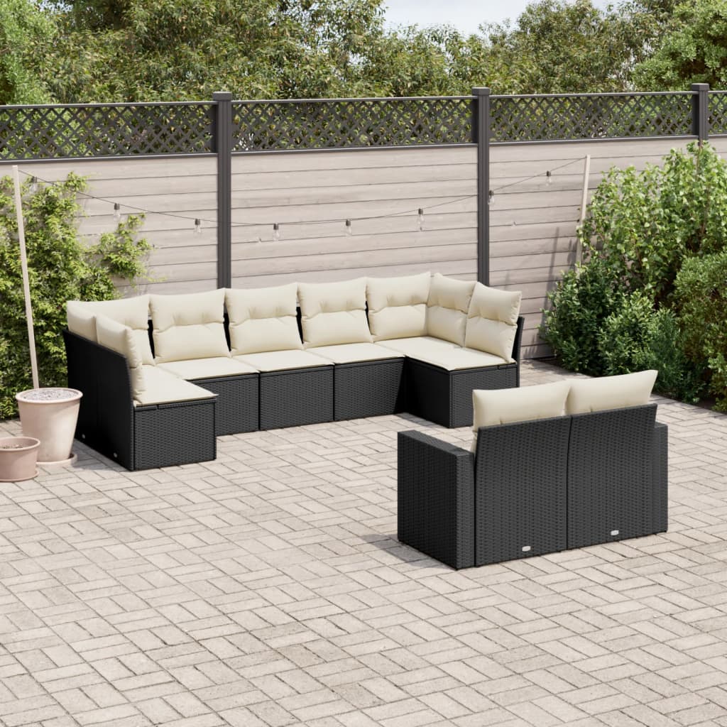 8721012980075_m_en_hd_1 vidaXL 9 Piece Garden Sofa Set with Cushions Black Poly Rattan - Image 1