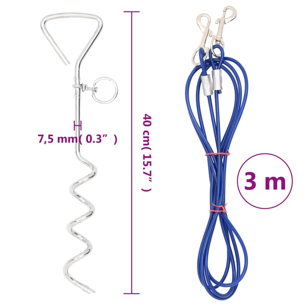 8721012989559_g_en_hd_3 vidaXL Dog Tie Out Cable with Ground Stake 3 m - Image 4
