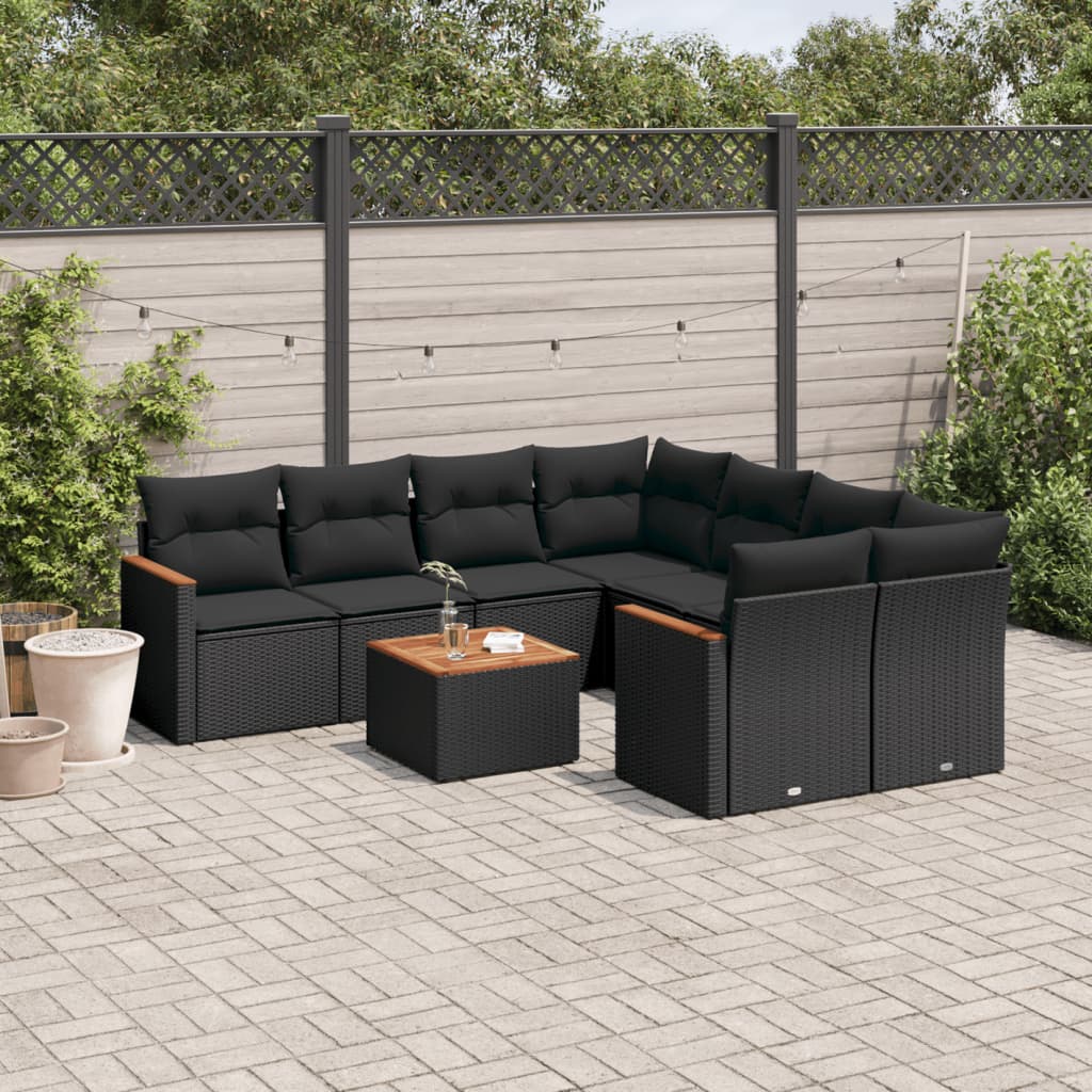 8721012997905_m_en_hd_1 vidaXL 9 Piece Garden Sofa Set with Cushions Black Poly Rattan - Image 1