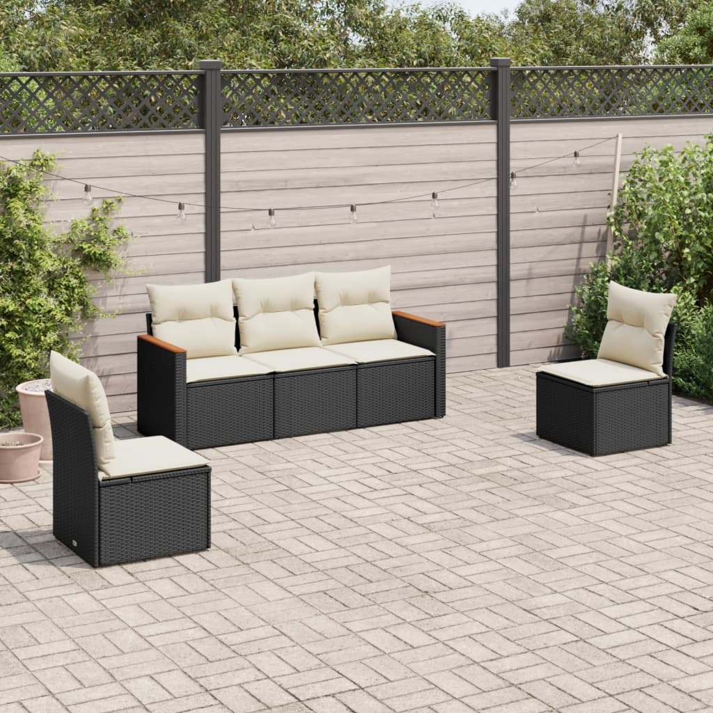 8721012998124_m_en_hd_1 vidaXL 5 Piece Garden Sofa Set with Cushions Black Poly Rattan - Image 1