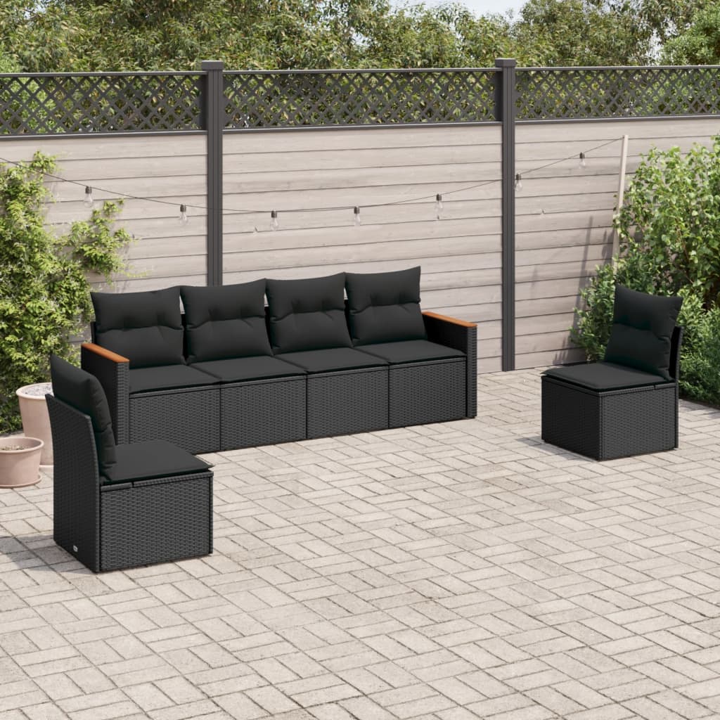 8721012998254_m_en_hd_1 vidaXL 6 Piece Garden Sofa Set with Cushions Black Poly Rattan - Image 1