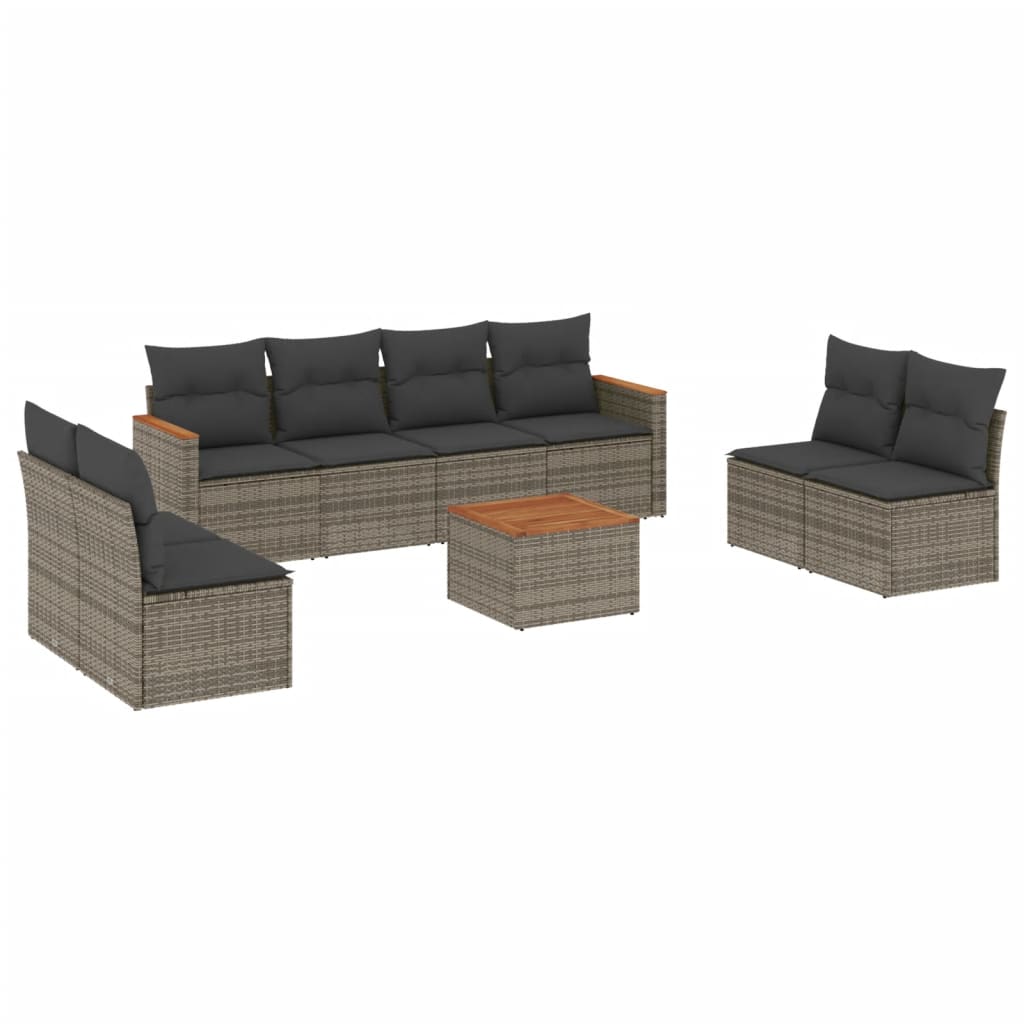 8721012998650_a_en_hd_1 vidaXL 9 Piece Garden Sofa Set with Cushions Grey Poly Rattan - Image 2