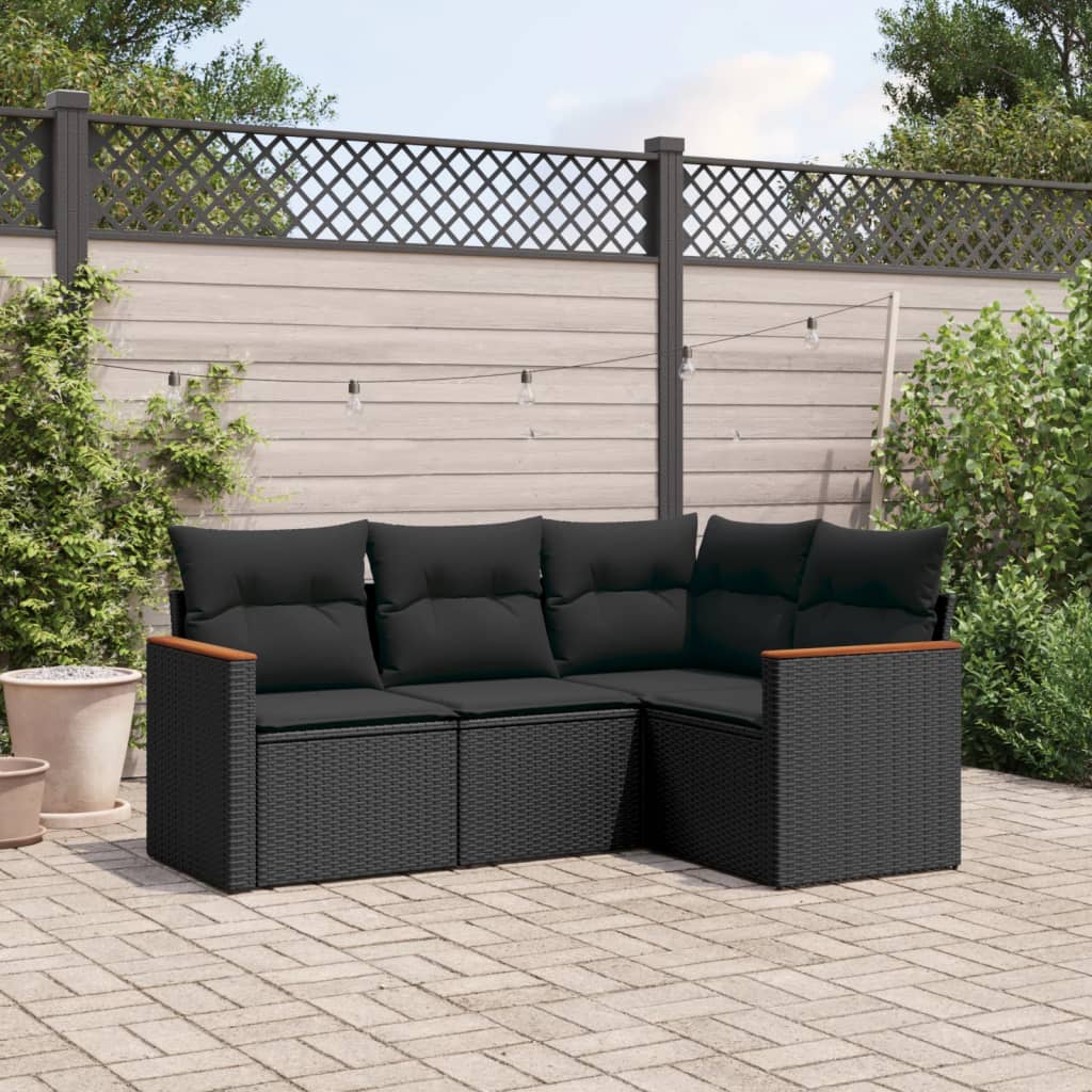 8721012998957_m_en_hd_1 vidaXL 4 Piece Garden Sofa Set with Cushions Black Poly Rattan - Image 1