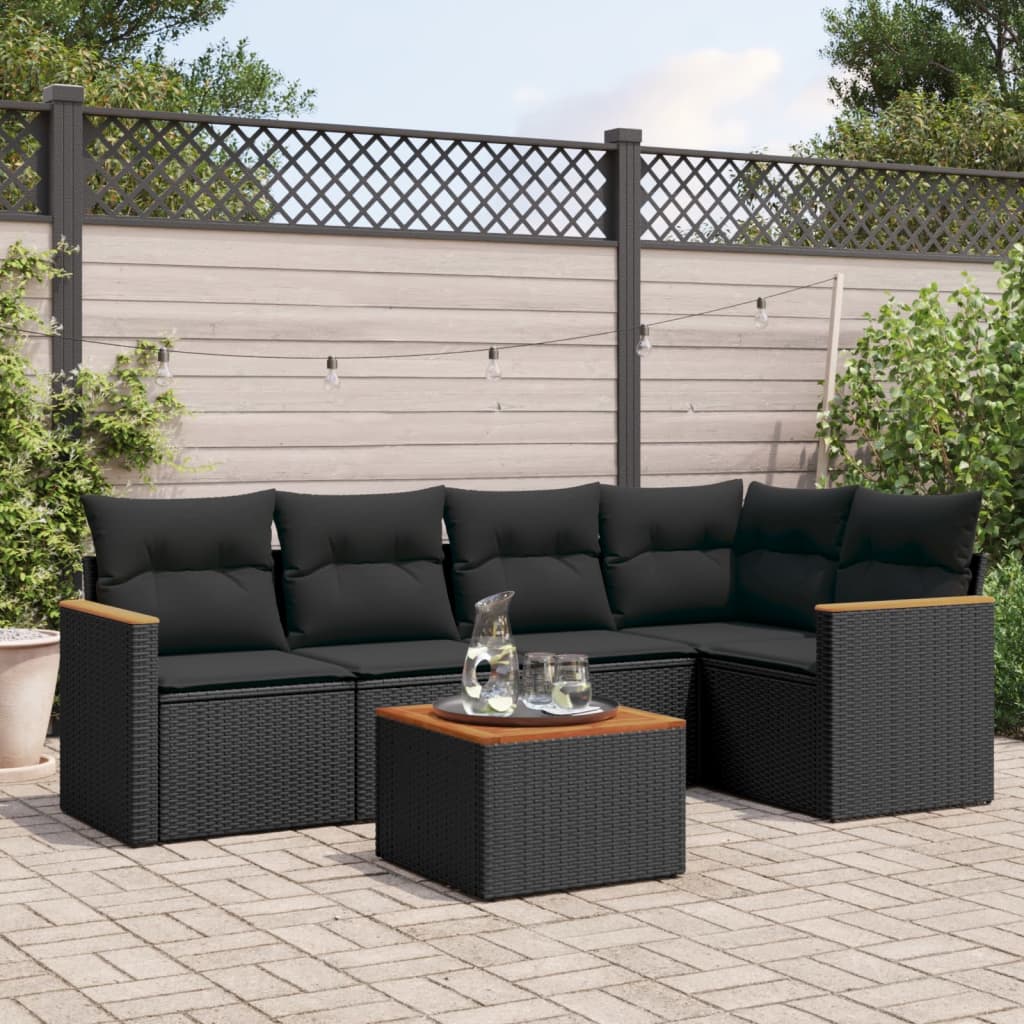 8721012999169_m_en_hd_1 vidaXL 6 Piece Garden Sofa Set with Cushions Black Poly Rattan - Image 1