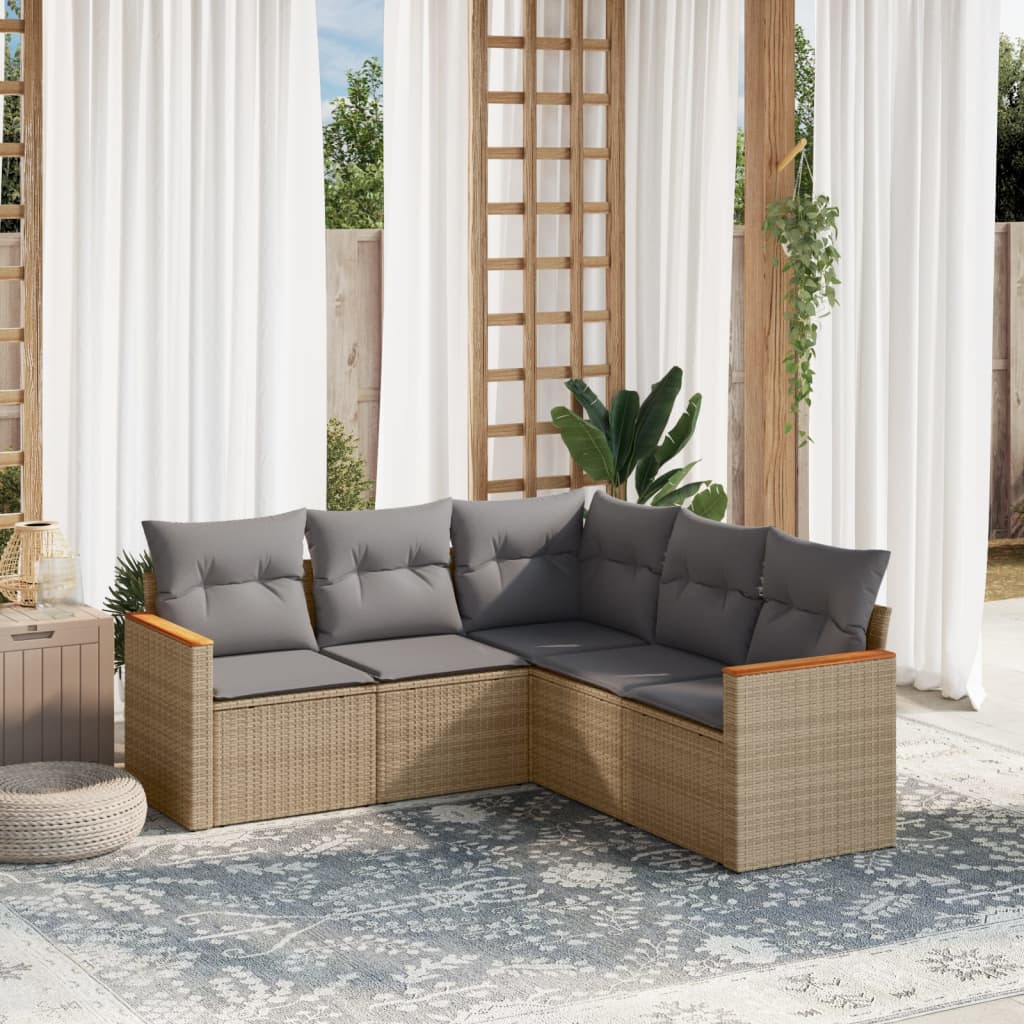 8721012999275_m_en_hd_1 vidaXL 5 Piece Garden Sofa Set with Cushions Mix Beige Poly Rattan - Image 1