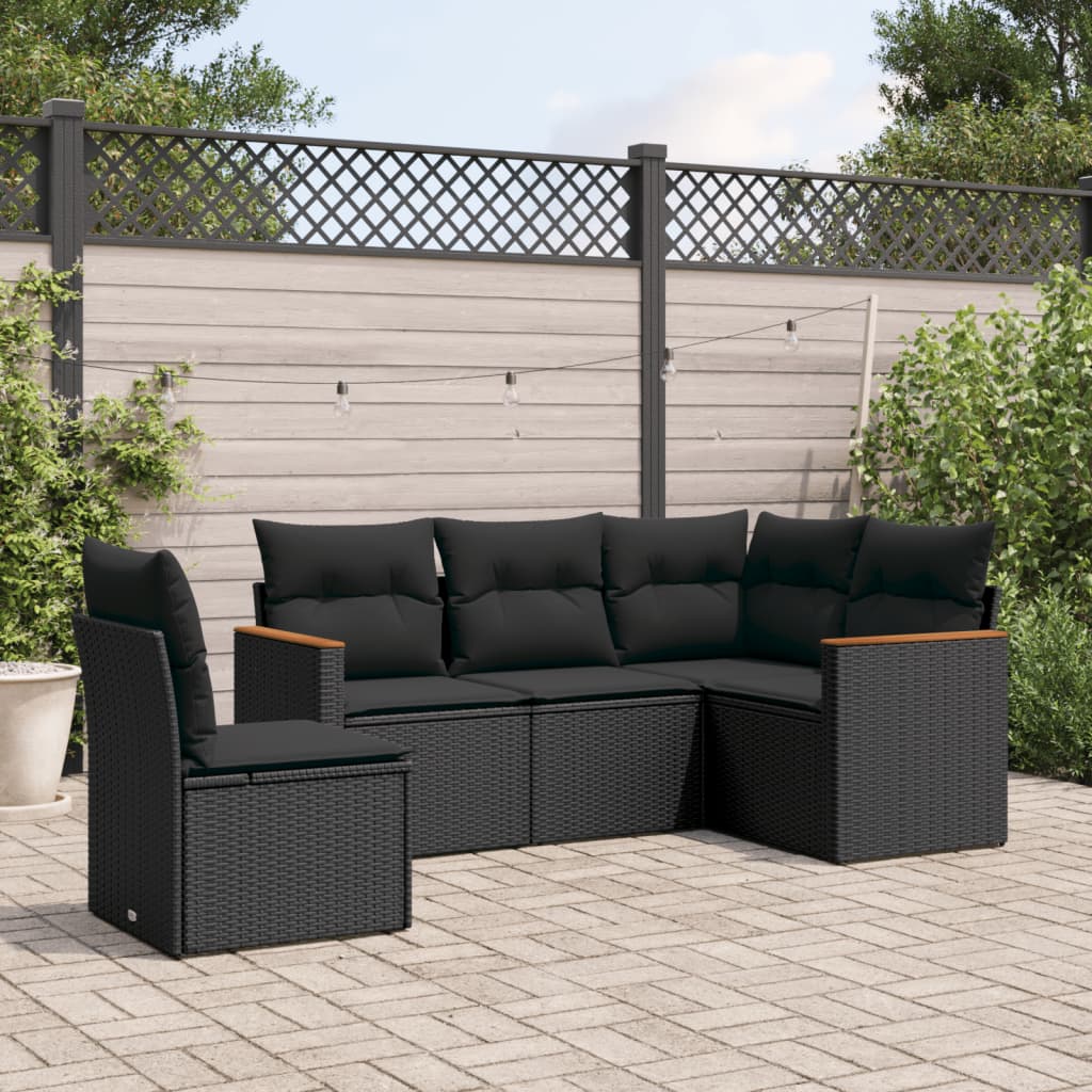 8721012999374_m_en_hd_1 vidaXL 5 Piece Garden Sofa Set with Cushions Black Poly Rattan - Image 1
