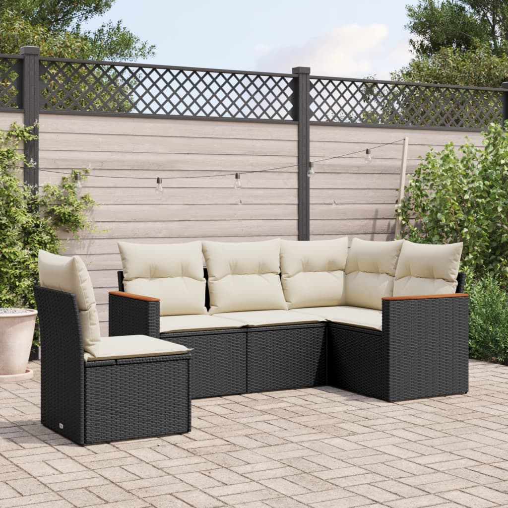 8721012999381_m_en_hd_1 vidaXL 5 Piece Garden Sofa Set with Cushions Black Poly Rattan - Image 1