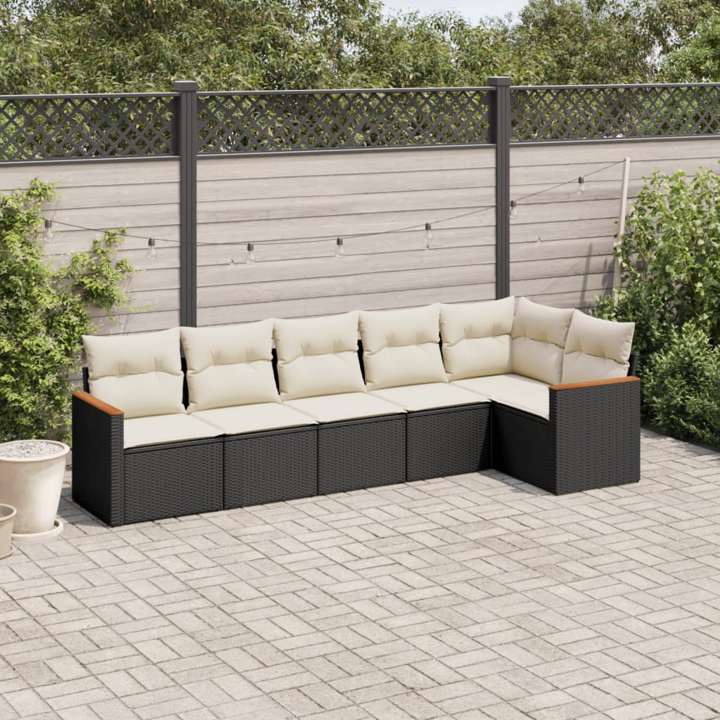 8721012999527_m_en_hd_1 vidaXL 6 Piece Garden Sofa Set with Cushions Black Poly Rattan - Image 1