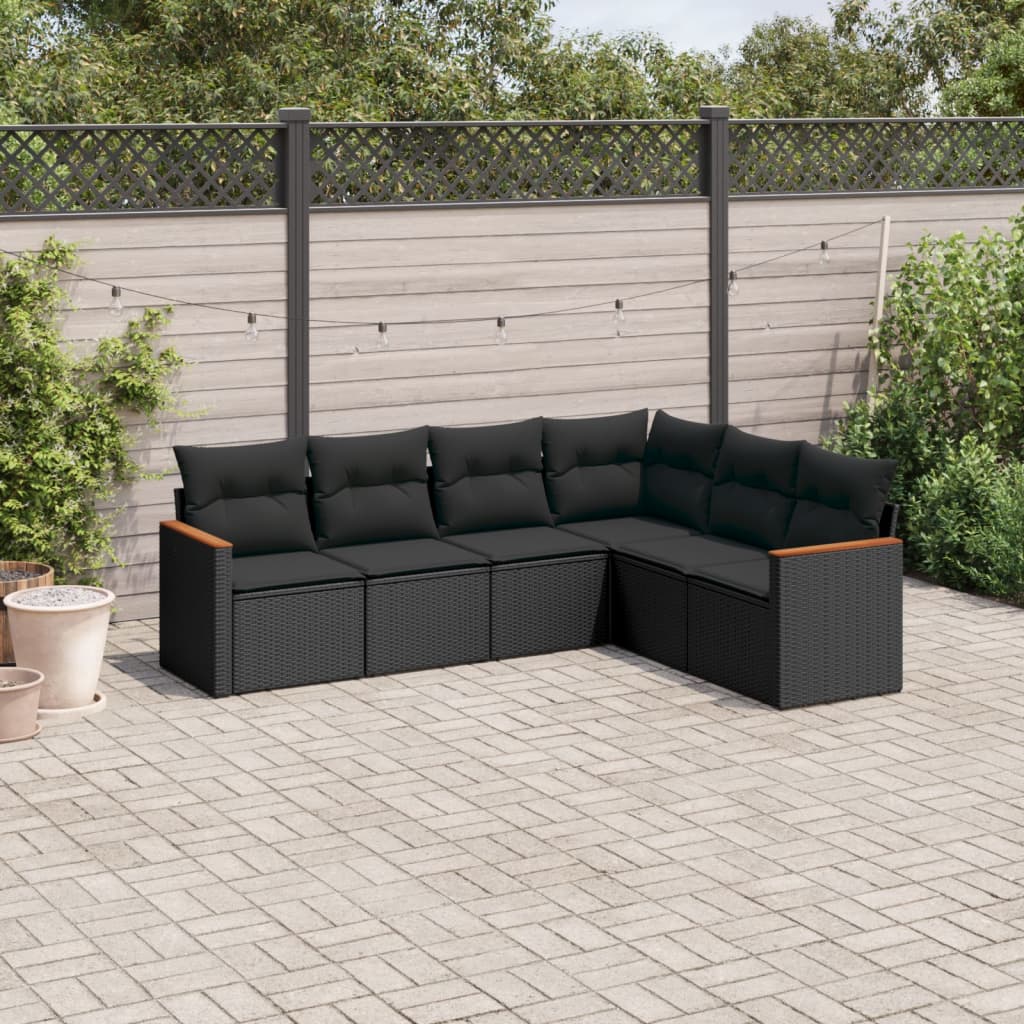 8721012999657_m_en_hd_1 vidaXL 6 Piece Garden Sofa Set with Cushions Black Poly Rattan - Image 1