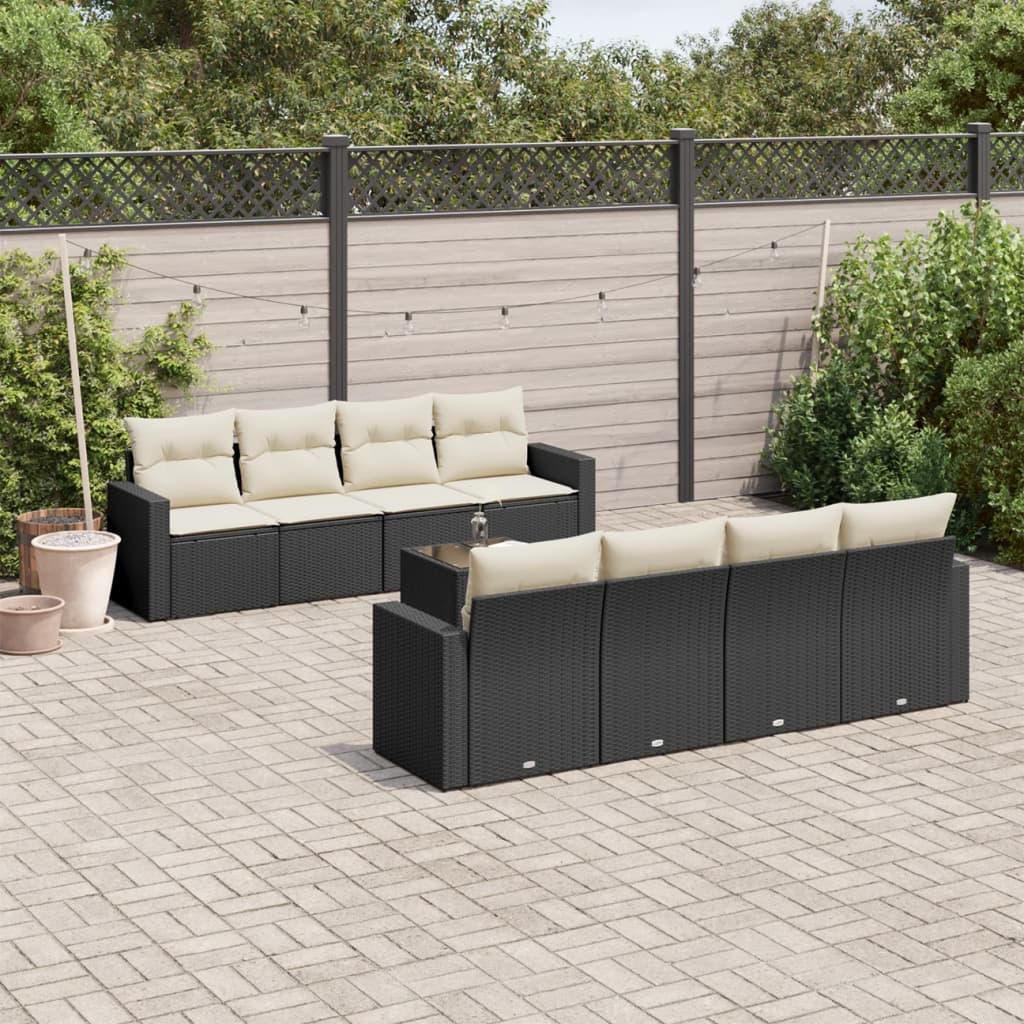 8721102300585_m_en_hd_1 vidaXL 9 Piece Garden Sofa Set with Cushions Black Poly Rattan - Image 1