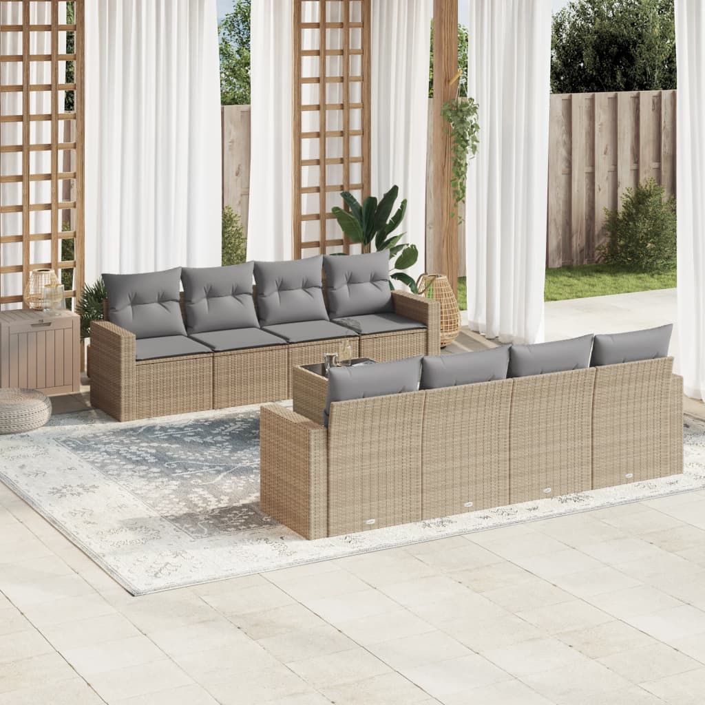 8721102300615_m_en_hd_1 vidaXL 9 Piece Garden Sofa Set with Cushions Beige Poly Rattan - Image 1