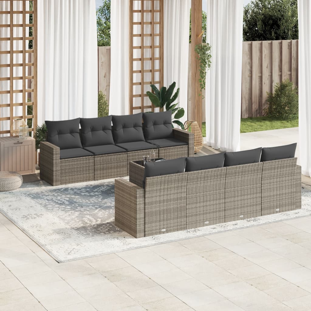 8721102300622_m_en_hd_1 vidaXL 9 Piece Garden Sofa Set with Cushions Grey Poly Rattan - Image 1