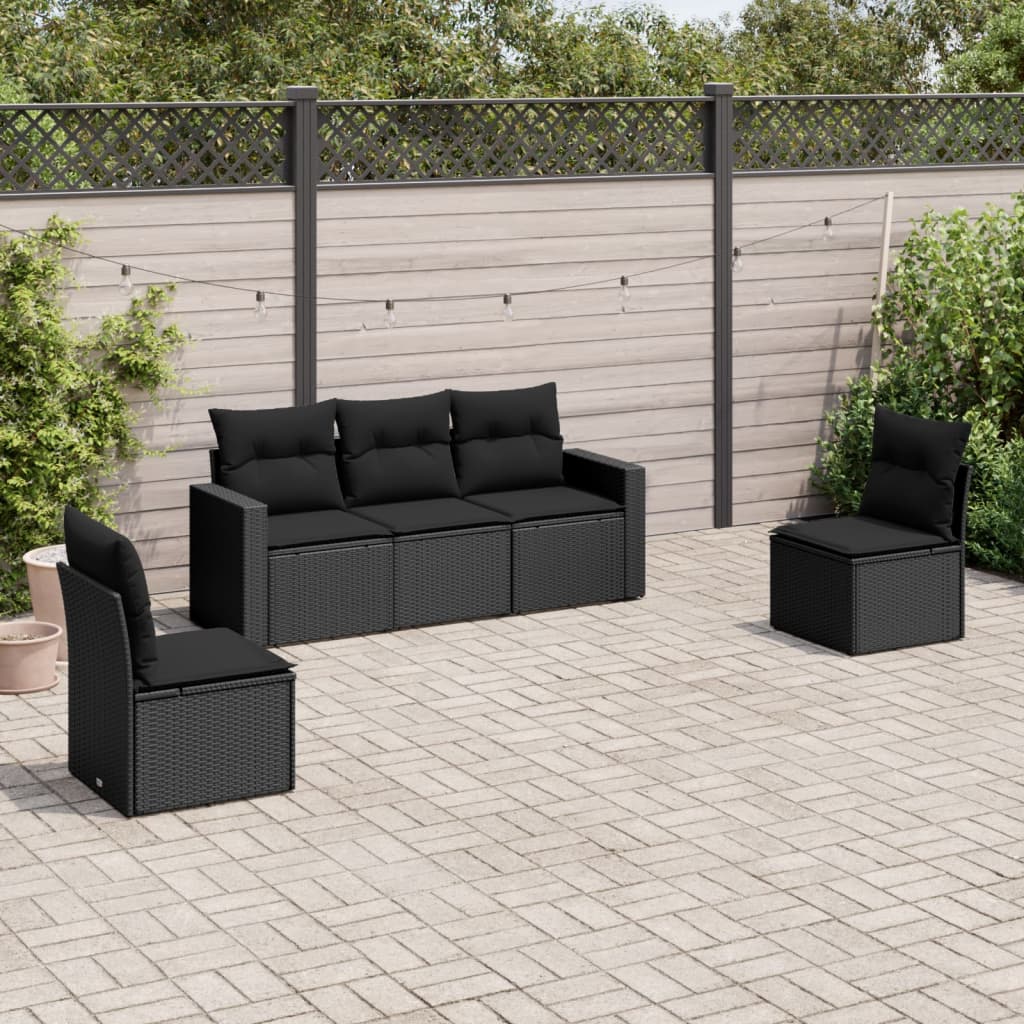 8721102300974_m_en_hd_1 vidaXL 5 Piece Garden Sofa Set with Cushions Black Poly Rattan - Image 1