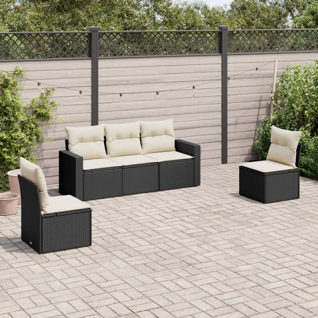8721102300981_m_en_hd_1 vidaXL 5 Piece Garden Sofa Set with Cushions Black Poly Rattan - Image 1