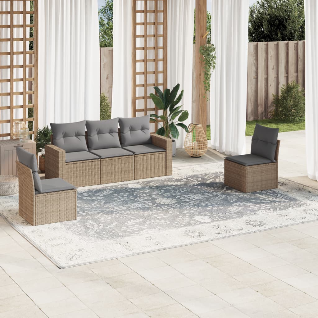 8721102301018_m_en_hd_1 vidaXL 5 Piece Garden Sofa Set with Cushions Beige Poly Rattan - Image 1
