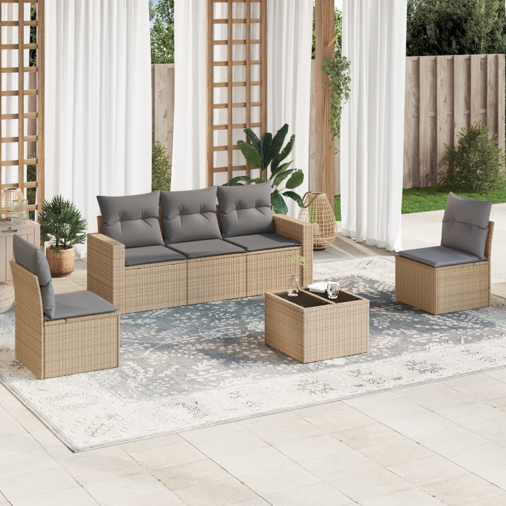 8721102301117_m_en_hd_1 vidaXL 6 Piece Garden Sofa Set with Cushions Beige Poly Rattan - Image 1