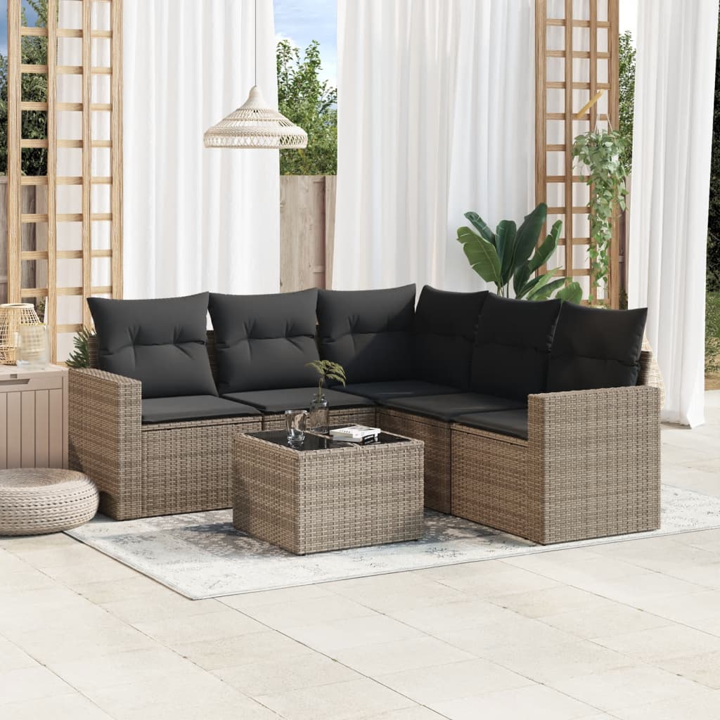 8721102302725_m_en_hd_1 vidaXL 6 Piece Garden Sofa Set with Cushions Grey Poly Rattan - Image 1