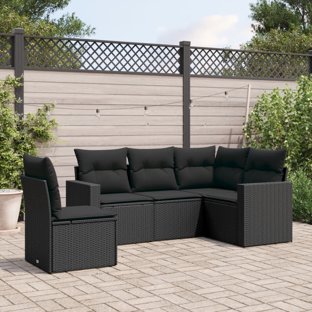 8721102302770_m_en_hd_1 vidaXL 5 Piece Garden Sofa Set with Cushions Black Poly Rattan - Image 1