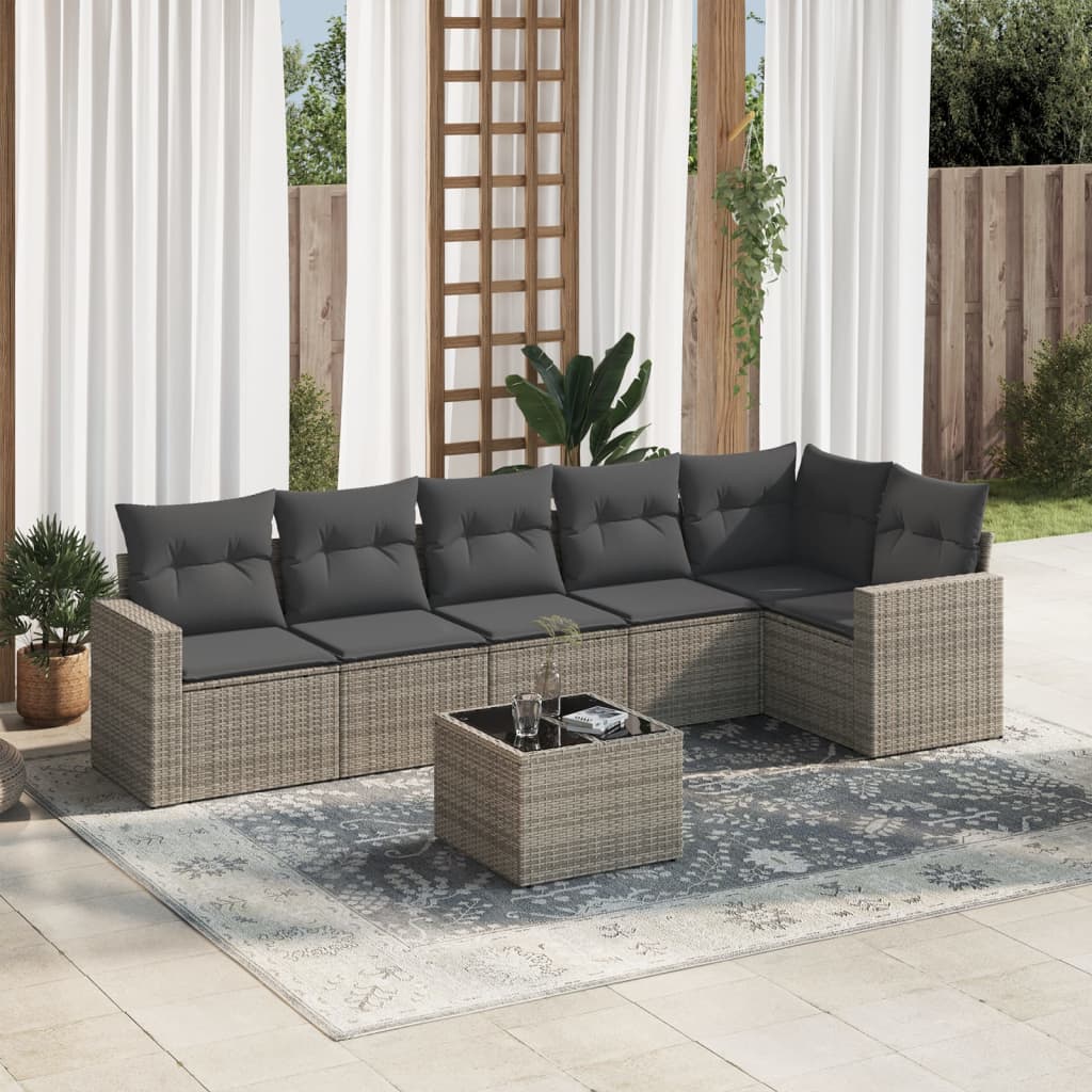 vidaXL 7 Piece Garden Sofa Set with Cushions Grey Poly Rattan