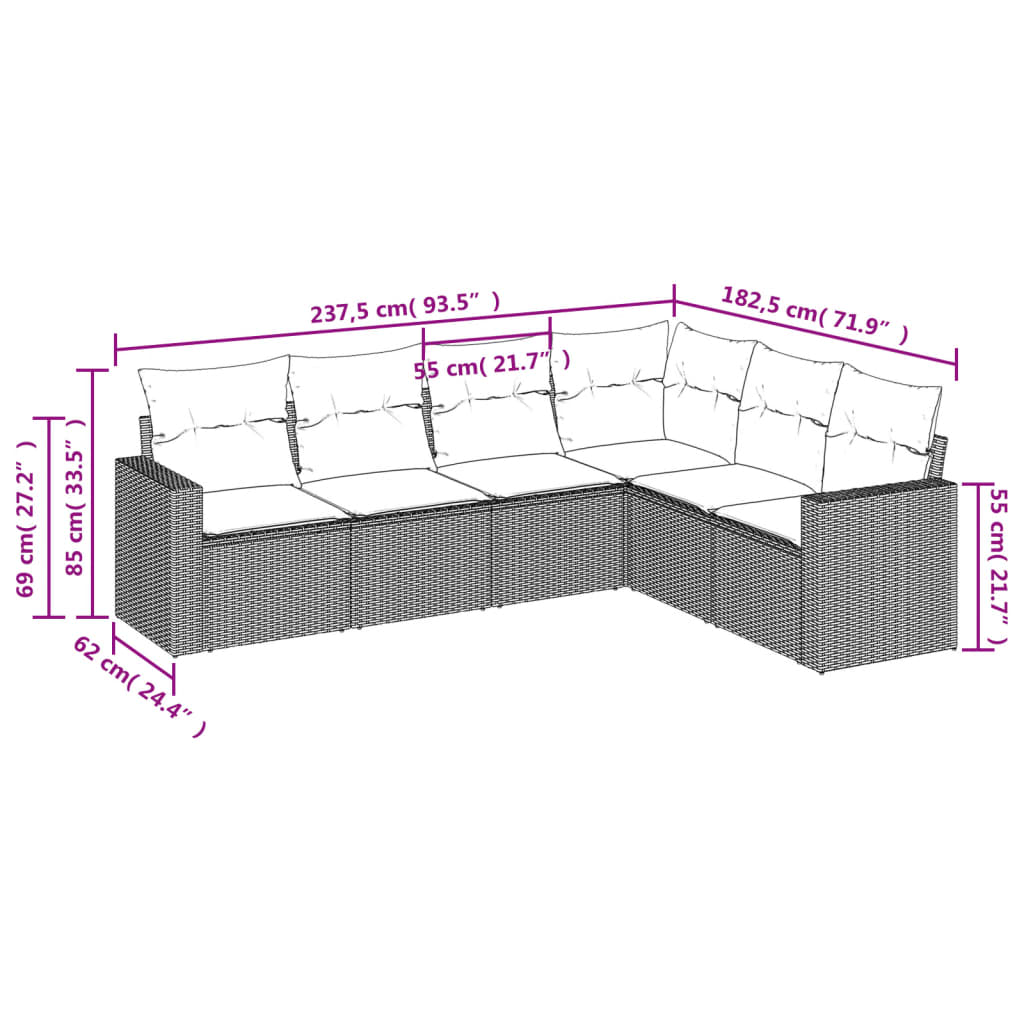 8721102303180_g_en_hd_1 vidaXL 6 Piece Garden Sofa Set with Cushions Black Poly Rattan - Image 3