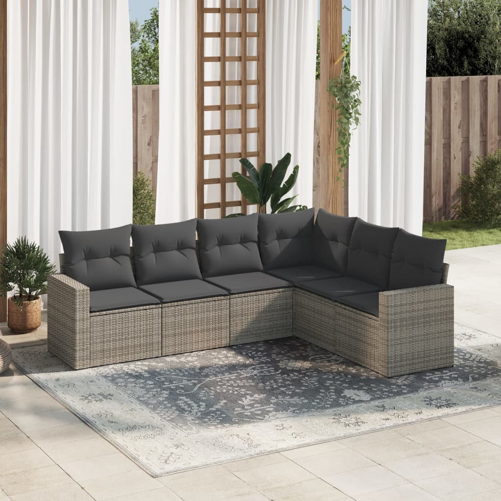 vidaXL 6 Piece Garden Sofa Set with Cushions Grey Poly Rattan