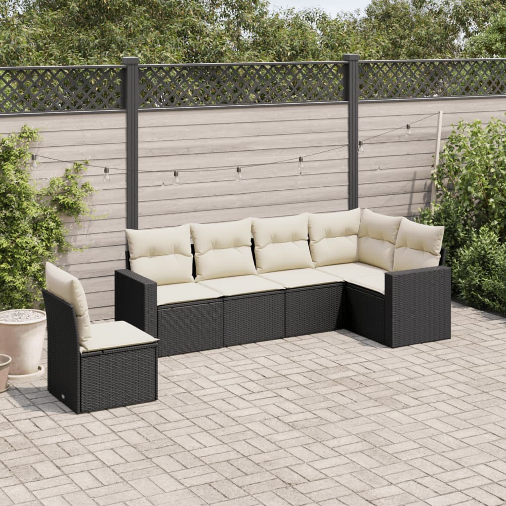 vidaXL 6 Piece Garden Sofa Set with Cushions Black Poly Rattan