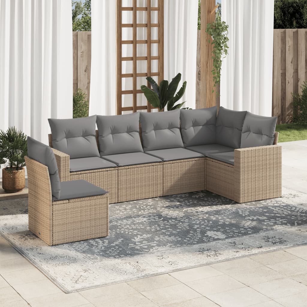 vidaXL 6 Piece Garden Sofa Set with Cushions Beige Poly Rattan
