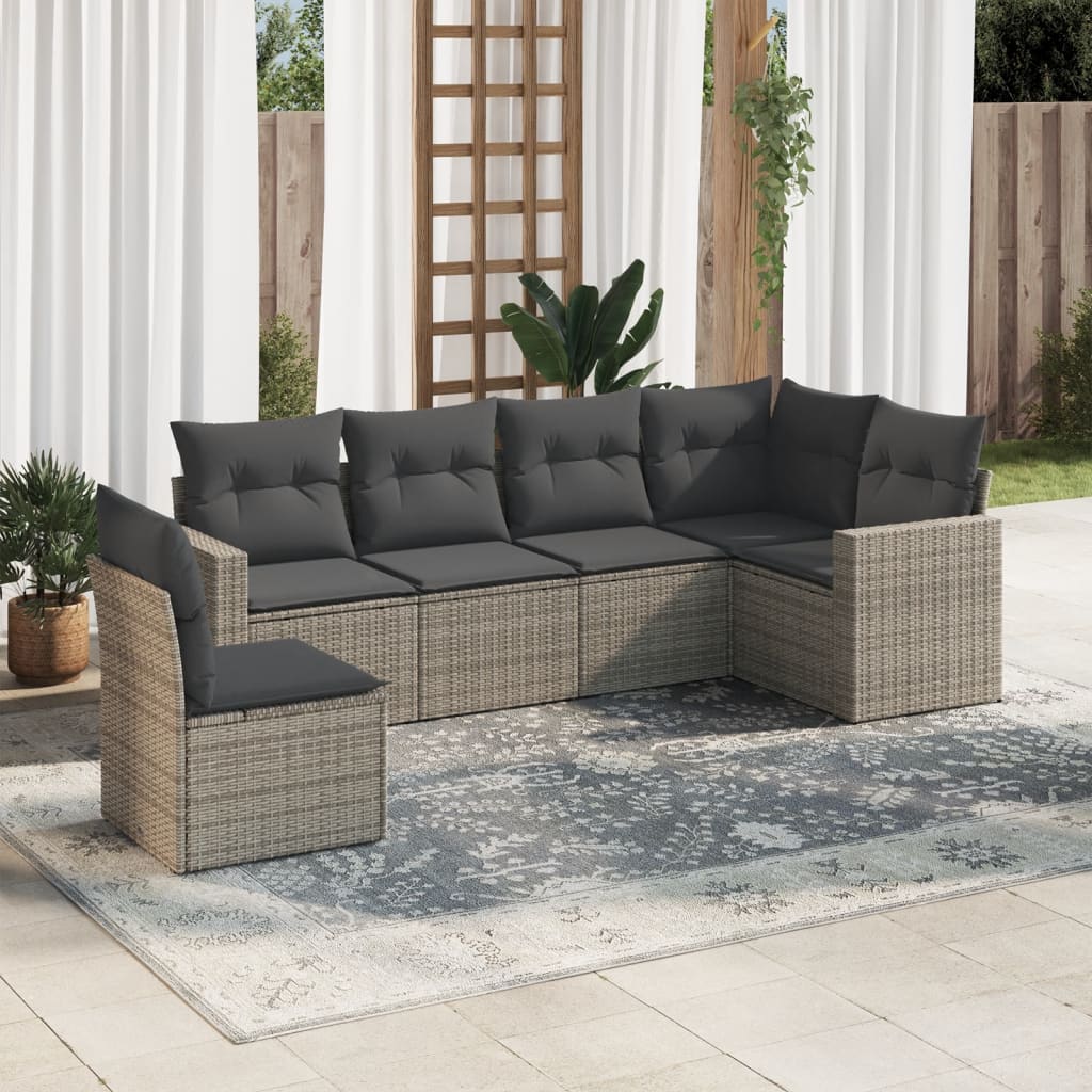 vidaXL 6 Piece Garden Sofa Set with Cushions Grey Poly Rattan
