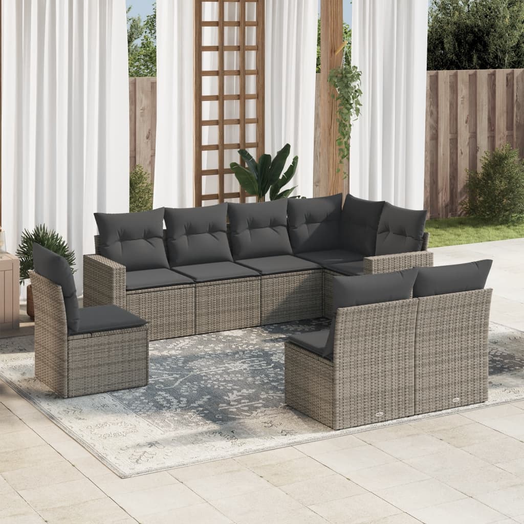 8721102303821_m_en_hd_1 vidaXL 8 Piece Garden Sofa Set with Cushions Grey Poly Rattan - Image 1