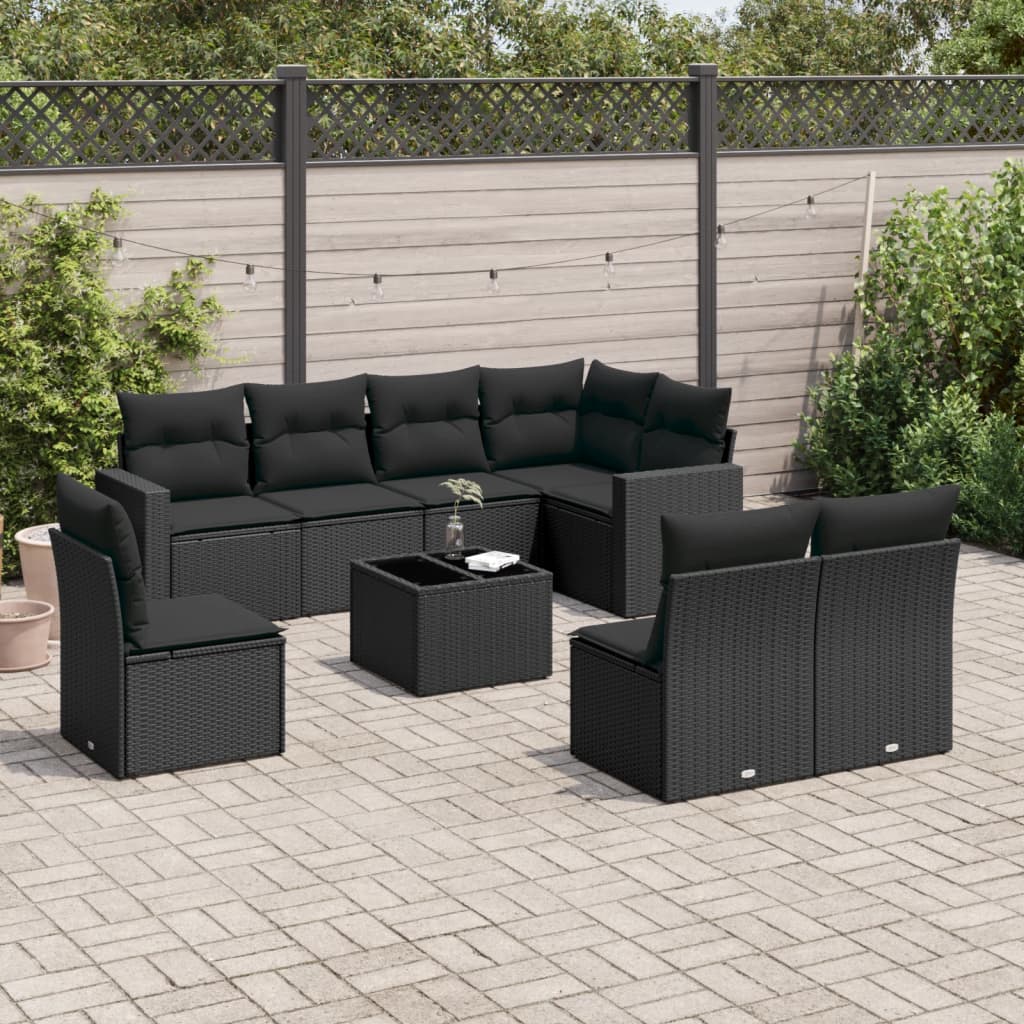 8721102303876_m_en_hd_1 vidaXL 9 Piece Garden Sofa Set with Cushions Black Poly Rattan - Image 1
