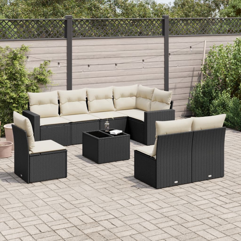 8721102303883_m_en_hd_1 vidaXL 9 Piece Garden Sofa Set with Cushions Black Poly Rattan - Image 1