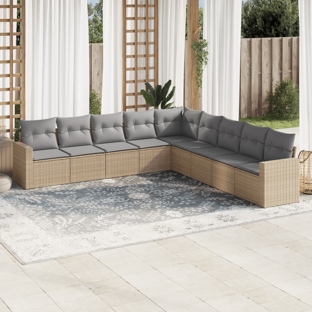vidaXL 9 Piece Garden Sofa Set with Cushions Beige Poly Rattan