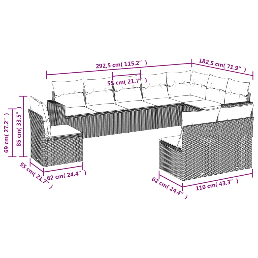 8721102304217_g_en_hd_1 vidaXL 10 Piece Garden Sofa Set with Cushions Beige Poly Rattan - Image 3