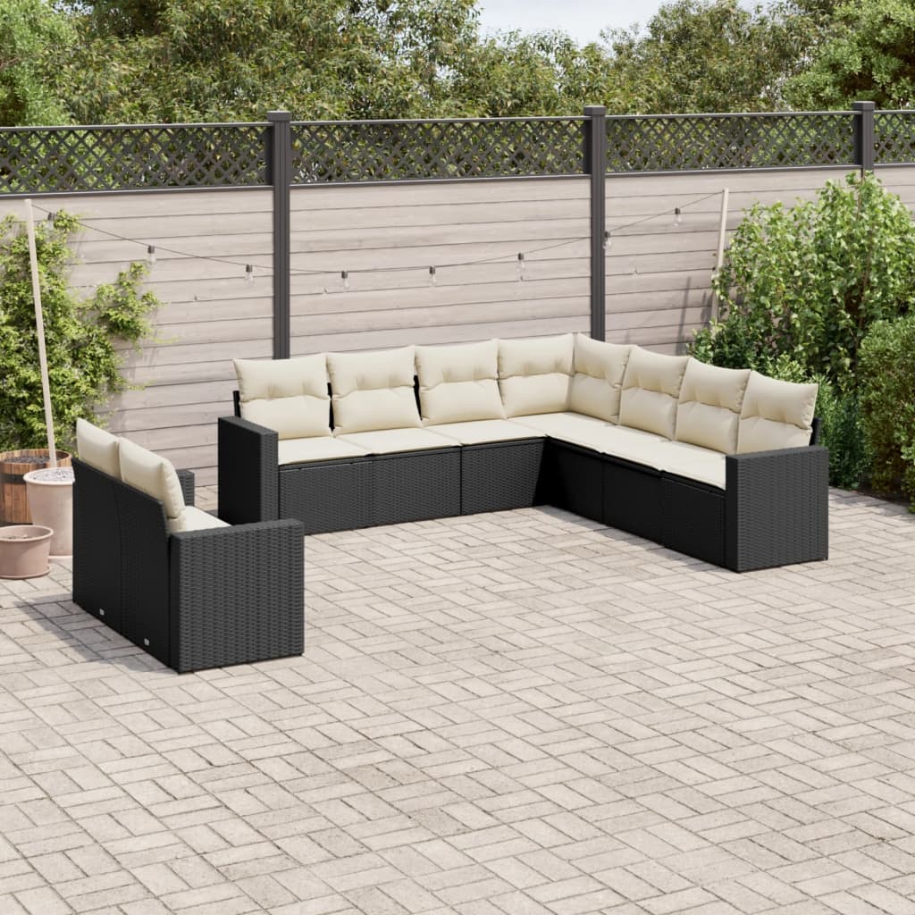 8721102304583_m_en_hd_1 vidaXL 9 Piece Garden Sofa Set with Cushions Black Poly Rattan - Image 1