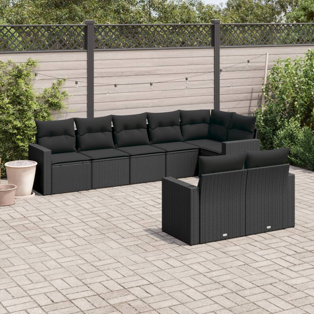 8721102305276_m_en_hd_1 vidaXL 8 Piece Garden Sofa Set with Cushions Black Poly Rattan - Image 1