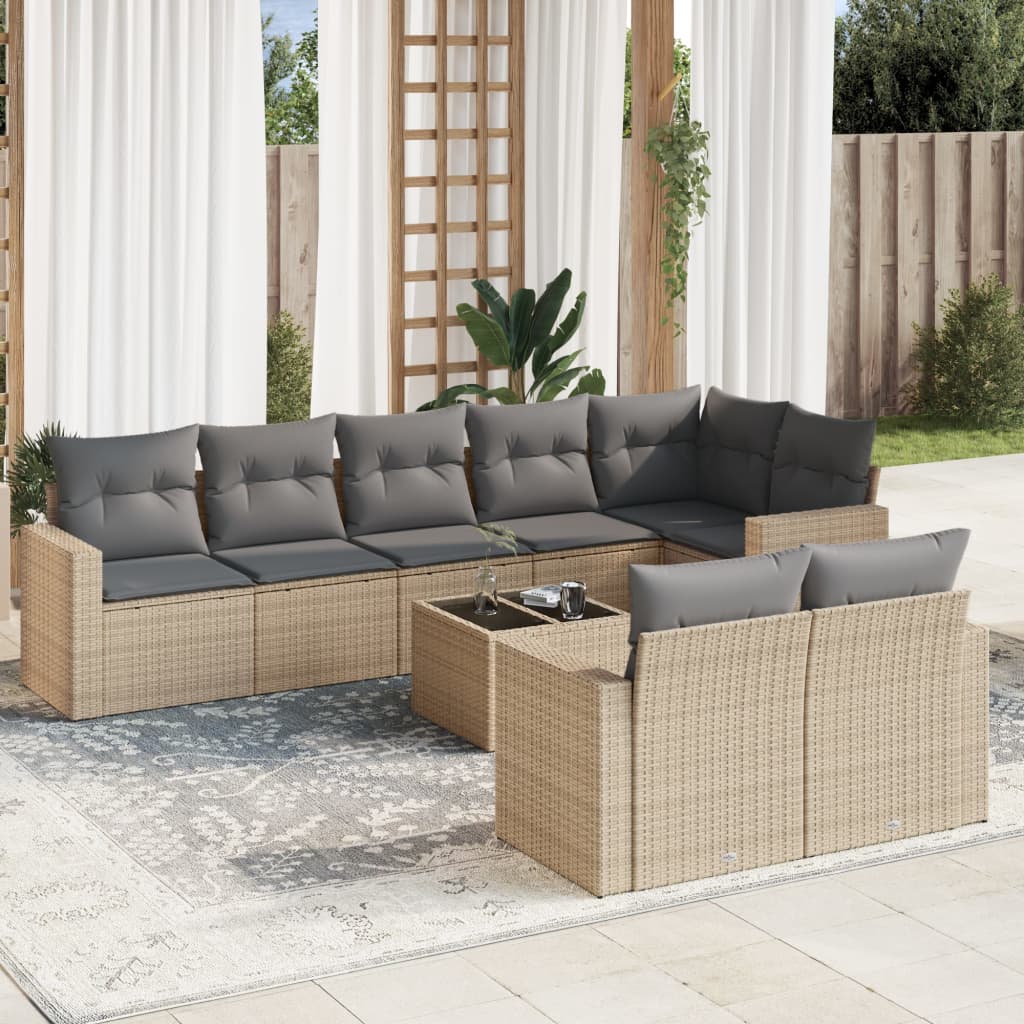 8721102305412_m_en_hd_1 vidaXL 9 Piece Garden Sofa Set with Cushions Beige Poly Rattan - Image 1