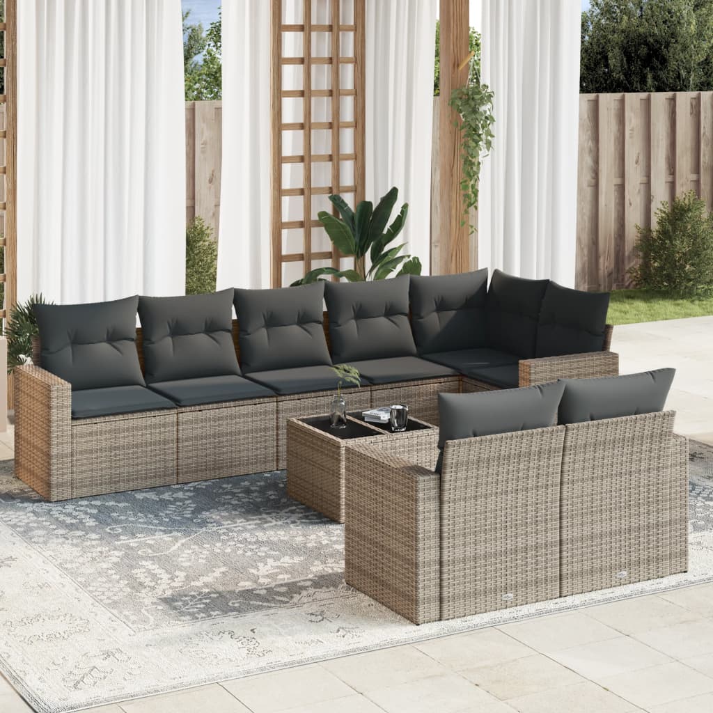 8721102305429_m_en_hd_1 vidaXL 9 Piece Garden Sofa Set with Cushions Grey Poly Rattan - Image 1