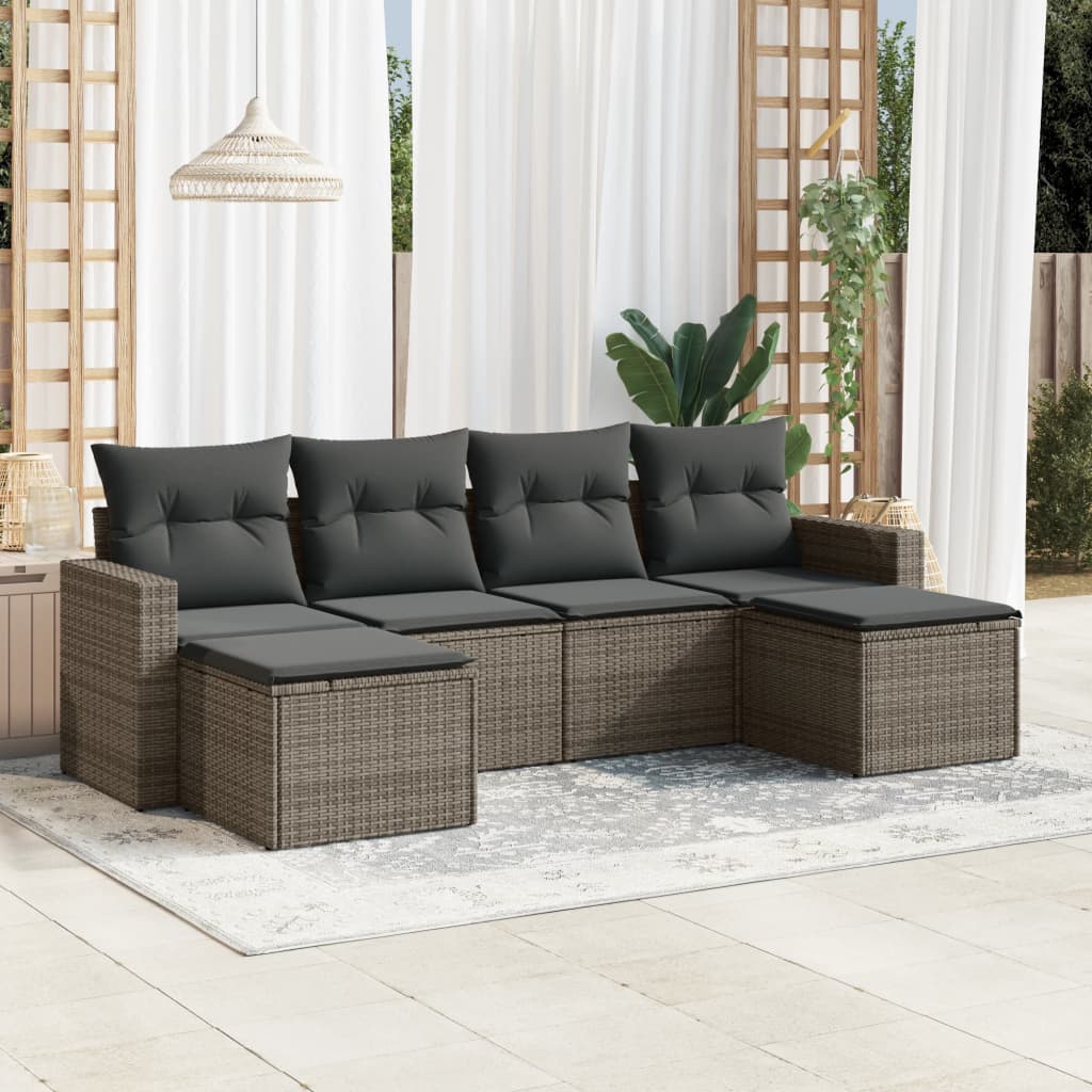 8721102306327_m_en_hd_1 vidaXL 6 Piece Garden Sofa Set with Cushions Grey Poly Rattan - Image 1