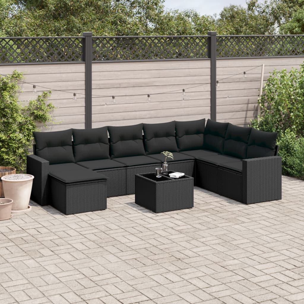 8721102306778_m_en_hd_1 vidaXL 9 Piece Garden Sofa Set with Cushions Black Poly Rattan - Image 1