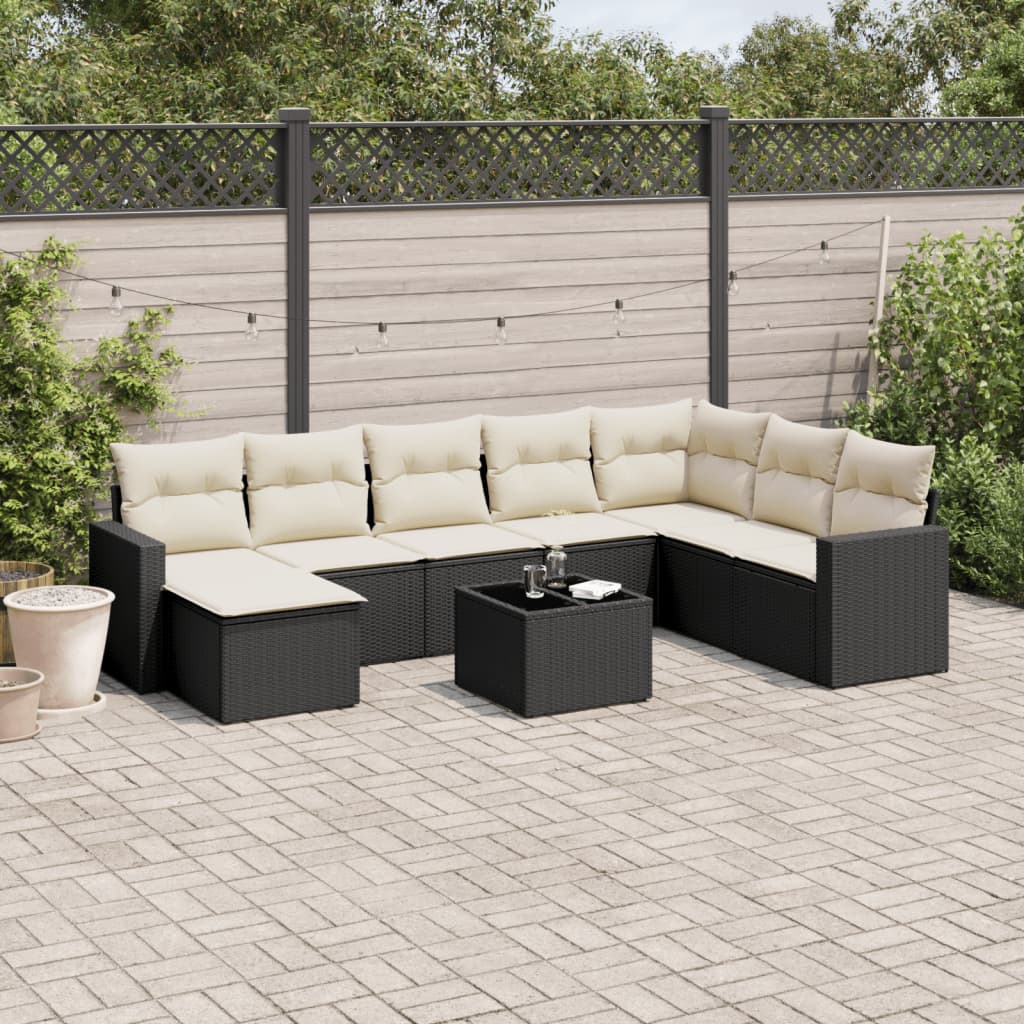 8721102306785_m_en_hd_1 vidaXL 9 Piece Garden Sofa Set with Cushions Black Poly Rattan - Image 1