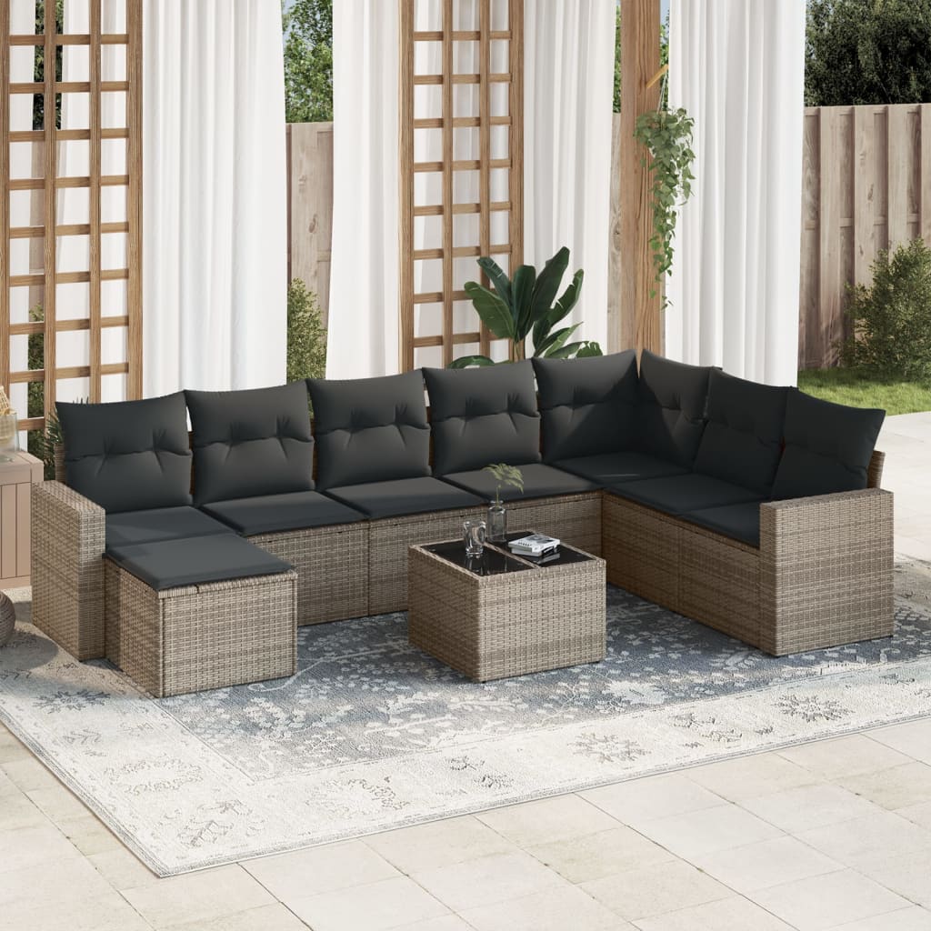 8721102306822_m_en_hd_1 vidaXL 9 Piece Garden Sofa Set with Cushions Grey Poly Rattan - Image 1