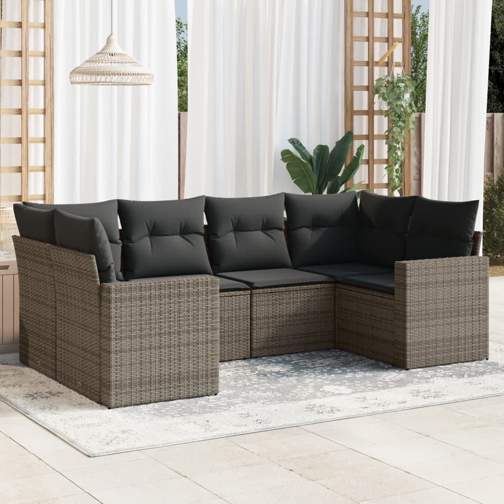 vidaXL 6 Piece Garden Sofa Set with Cushions Grey Poly Rattan